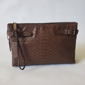 Coach Vintage Large Borough Python Embossed Leather Wristlet Clutch Zip Preppy